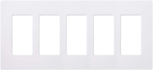 Lutron Claro Light Switch Cover Plate, 5 Gang Wallplate, for Decorator Light Switches, Rocker Light Switch Cover, Outlet Cover, Screwless Switch Plate Cover, Gloss, CW-5-WH, White