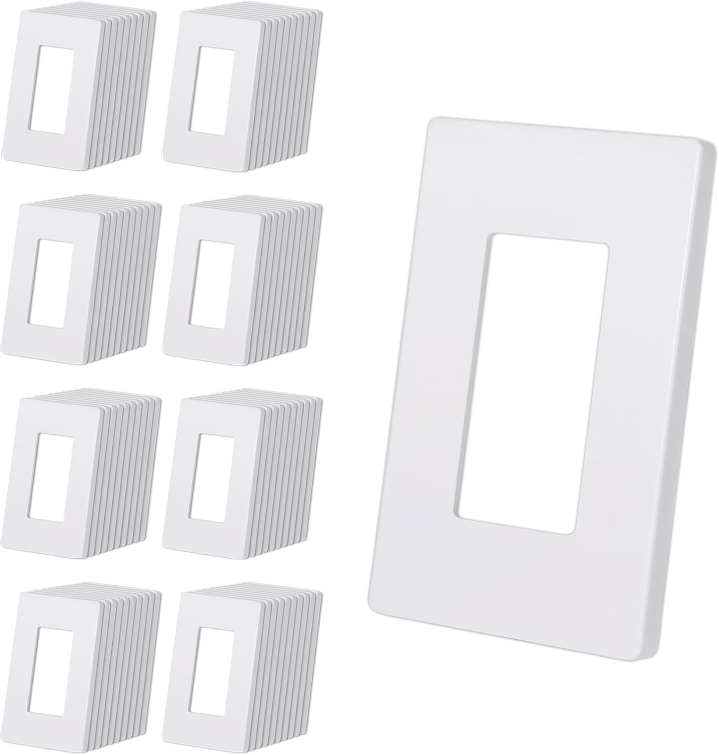 CML Screwless Wall Plates, 40 Pack Decorator Light Switch Covers, 1-Gang Decor Outlet Switch Plate, Standard Size 2.91”x4.68”, Impact Resistant, White