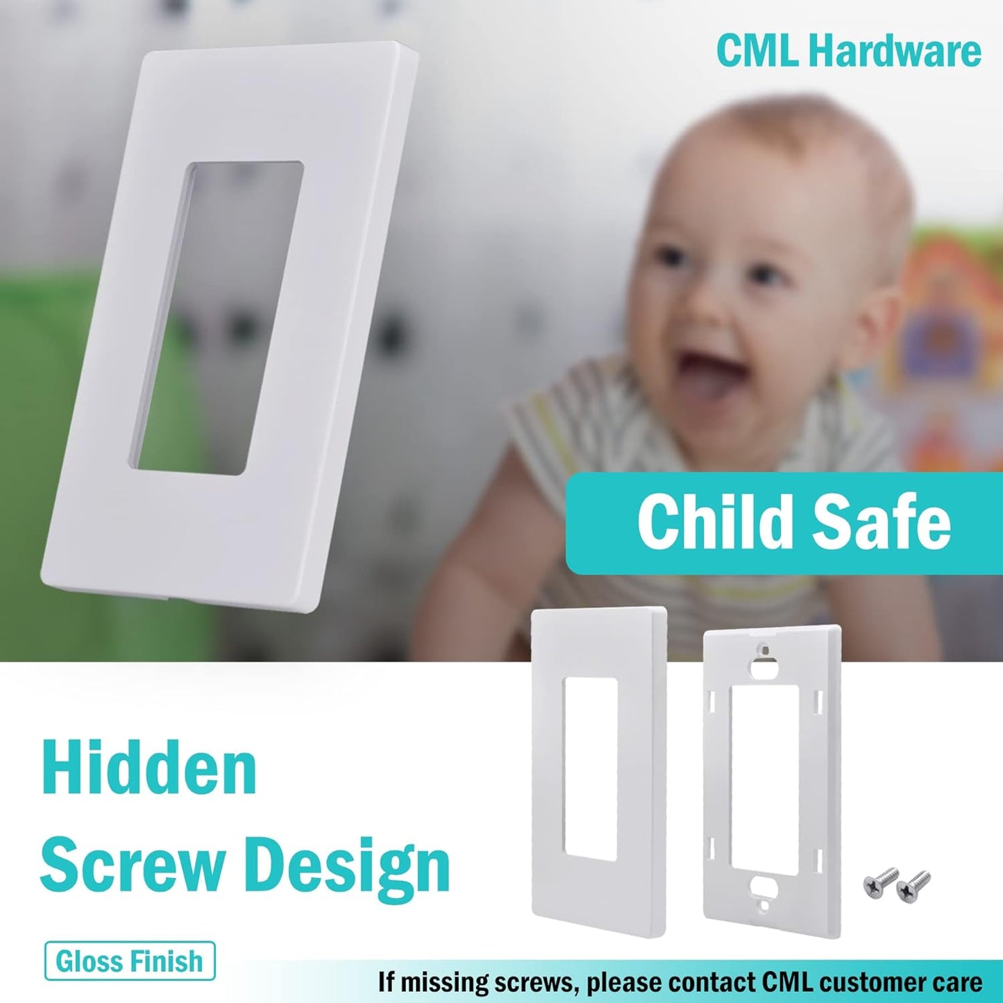 CML Screwless Wall Plates, 40 Pack Decorator Light Switch Covers, 1-Gang Decor Outlet Switch Plate, Standard Size 2.91”x4.68”, Impact Resistant, White