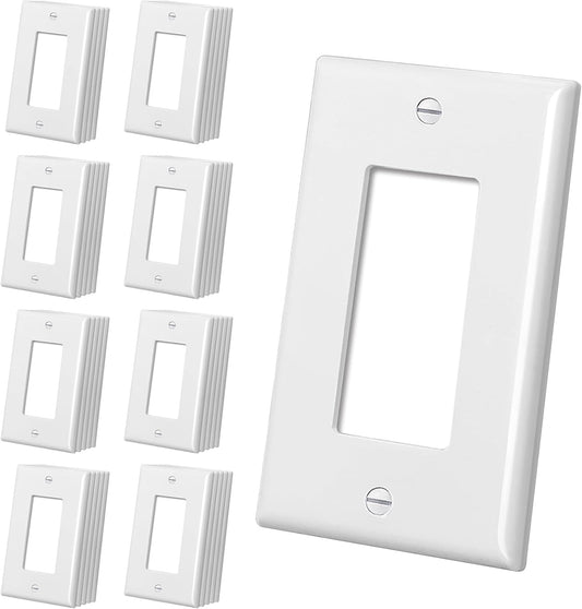 CML Mid-Size Decorator Wall Plates, 40 Pack Electrical Outlet Receptacle Covers, 1-Gang Switch Plates, Midway Size 3.18” x 5”, Impact Resistant, Gloss Finish, White