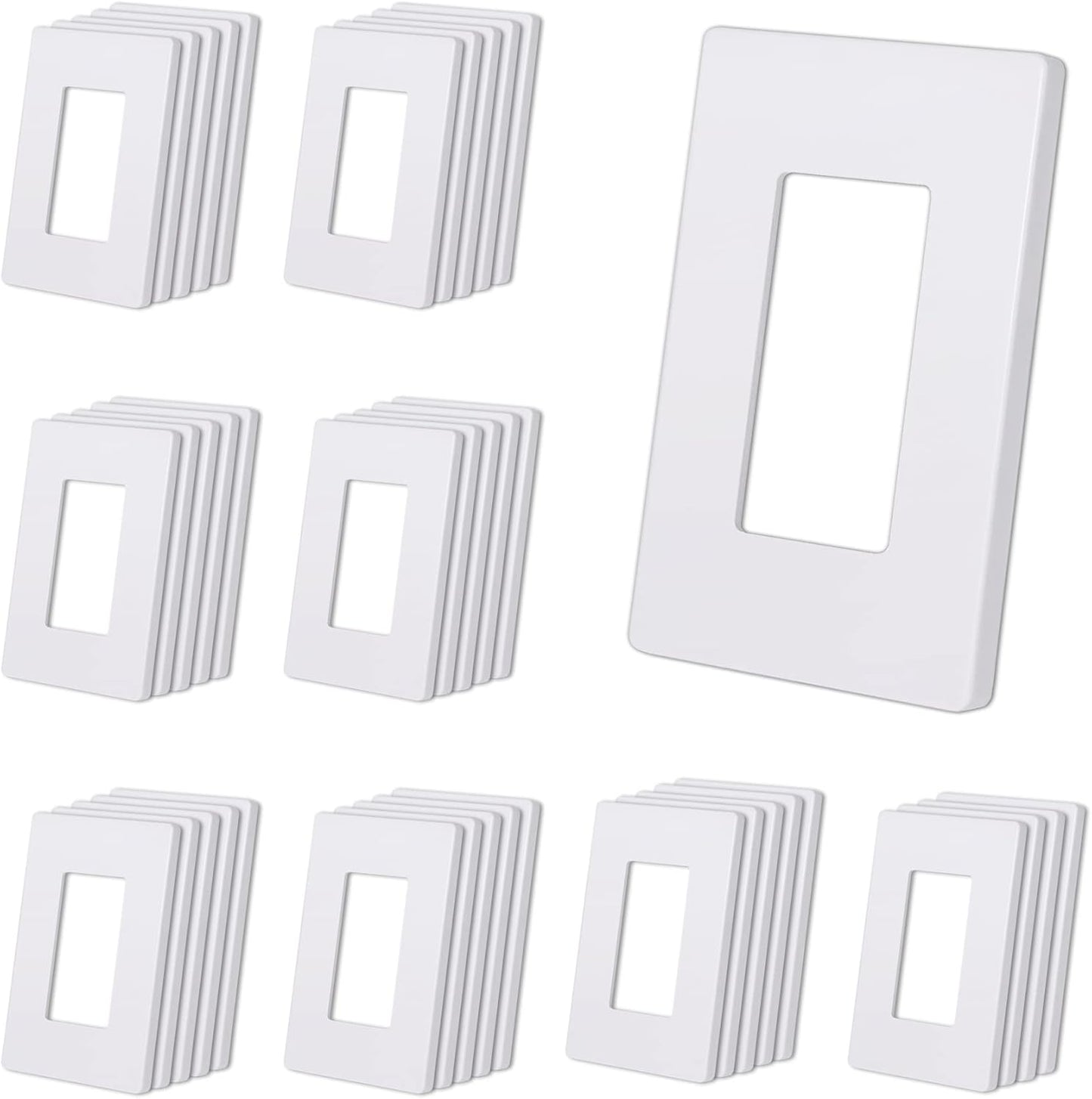 CML Screwless Wall Plates, 40 Pack Decorator Light Switch Covers, 1-Gang Decor Outlet Switch Plate, Standard Size 2.91”x4.68”, Impact Resistant, White