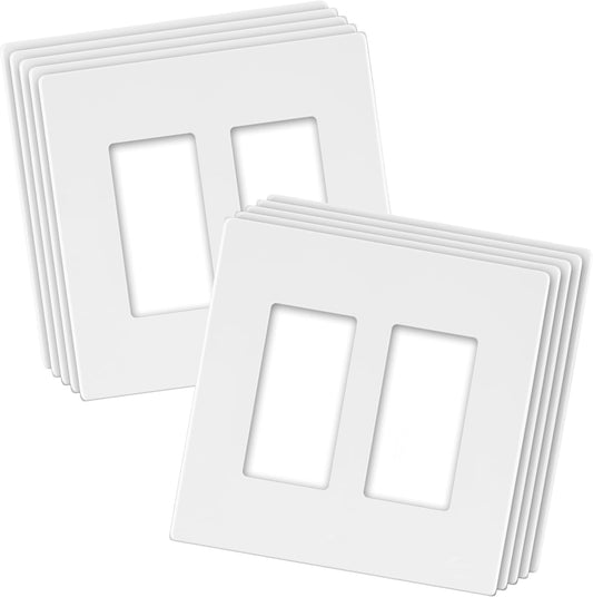 LIDER Matte Finish Double Decorator Switch Cover, Screwless Wall Plate, Mid-Size 2-Gang 4.88" x 4.92", Unbreakable Polycarbonate Thermoplastic, UL Listed, LSWP-32M-W10P, White, 10 pack