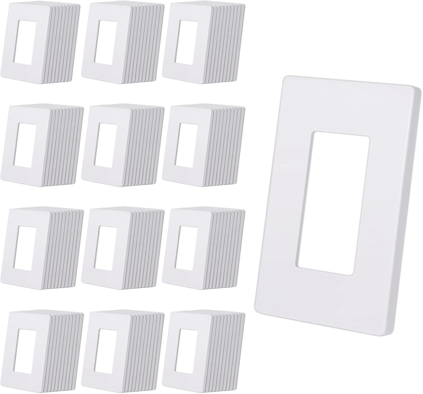 CML Screwless Wall Plates, 40 Pack Decorator Light Switch Covers, 1-Gang Decor Outlet Switch Plate, Standard Size 2.91”x4.68”, Impact Resistant, White