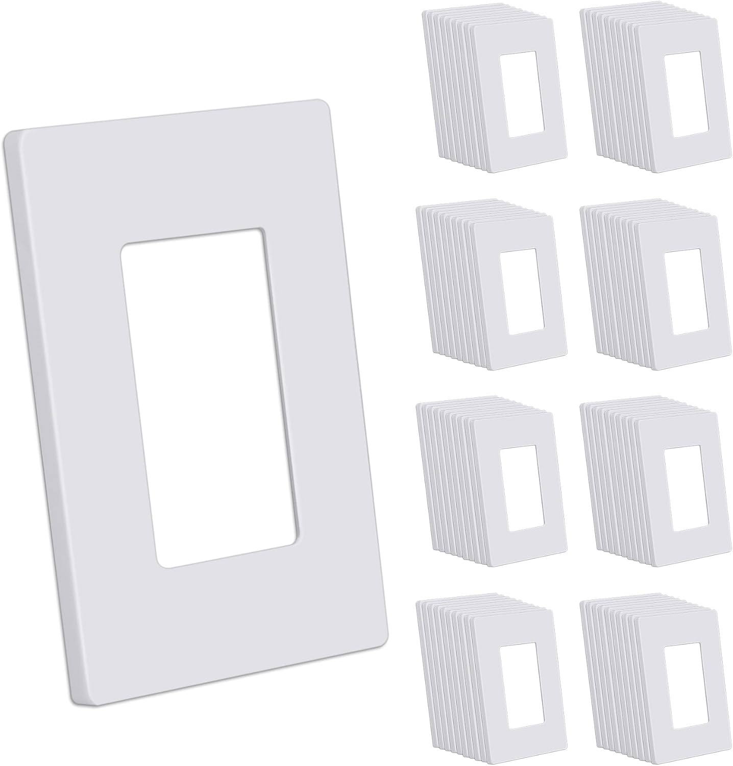 CML Screwless Wall Plates, 40 Pack Decorator Light Switch Covers, 1-Gang Decor Outlet Switch Plate, Standard Size 2.91”x4.68”, Impact Resistant, White