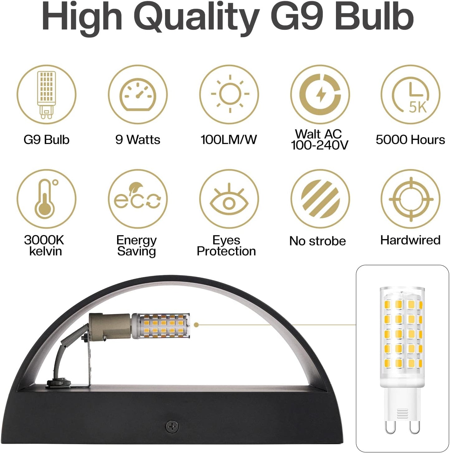 8 Pack Black Modern LED Wall Sconces, 3000K Warm White Hardwired Interior Wall Lights Up and Down Wall Mount Light for Bedroom,Living Room,Hallway(with G9 Bulbs)